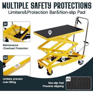 Carrello elevatore idraulico da 50 "tavolo a doppia forbice con 4 ruote antisdrucciolevoli con capacità di 330lbs piattaforma per la movimentazione dei materiali - Product Image 6