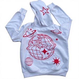 Sudaderas con capucha personalizadas de algodón polar unisex, estilo casual, para otoño, con estampado puff, color blanco. - Product Image 1