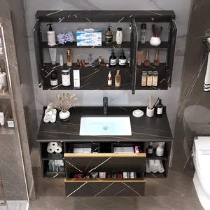 Lanjia armário rústico para banheiro azg021, equipamento de remédio com espelho preto para banheiro 2022