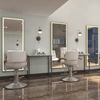 Miroir de Salon Mural LED Intégral Moderne avec Désembuiseur, Intelligent, IP44, Rectangulaire, Éclairé, en Aluminium Doré Brossé