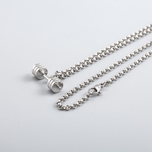 Stainless Steel <b>Dumbbell</b> Pendant Necklace Long Chain Hip Hop Street Style Fashion Jewelry For Men Women - Product Image 3
