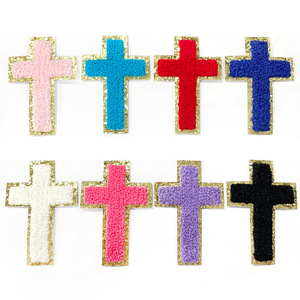 Prêt à expédier des patchs brodés en croix bord doré paillettes étincelle 3D bouffée patchs chrétiens pour vêtements sac chapeau décoration - Product Image 1