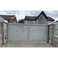 Porte coulissante à une seule porte en acier galvanisé durable, grille horizontale à lamelles noires, système automatique, entrée de villa, porte principale
