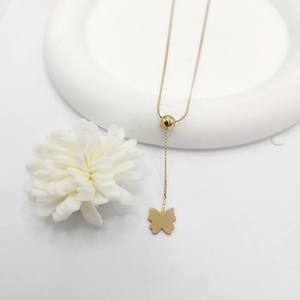 Damen 18 Karat vergoldet Edelstahl Doppels chicht Ball Y Anhänger Halskette 40 5cm wasserdicht Trendy Buddhismus Mode accessoire - Product Image 3