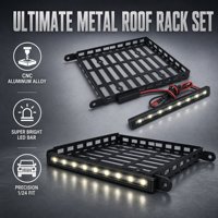 Porte-bagages de toit en métal CNC avec barre lumineuse LED super brillante, adapté aux Crawler RC 1/24