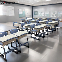 Ensemble de bureau et de chaise double réglable en métal indien avec étagère pour l'école primaire, pour appartement et usage scolaire