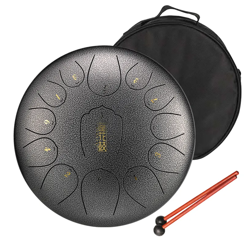 Hluru – Kit de tambour à langue Lotus V2 13 Notes 12.5 pouces, Instruments de musique à Percussion Hanpan en acier au carbone pour enfants, cadeau THL15