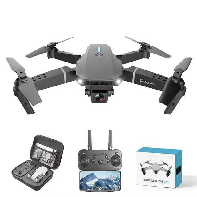 2025 E88 HD 4K Dual Camera Foldable Beginner Drone with Remote Control 100m Long Range Mini Helicopter Design Plastic
