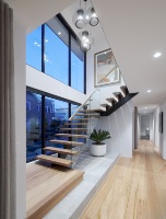Escaliers intérieurs modernes de luxe en gros, marches en bois blanc de haute qualité, escalier moderne avec garde-corps en verre en vente