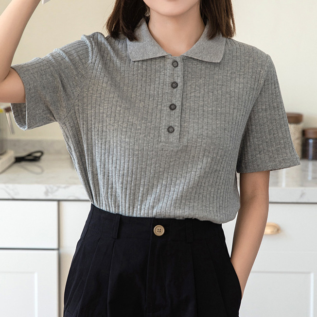 Formal Knit Shirts Women's Korean Fashion Polo Shirt For