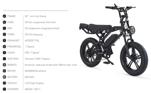 Mini Bicicleta Eléctrica Híbrida de Montaña con Motor Central, Llantas Gruesas de 20 Pulgadas, Acero al Carbono, 6 Velocidades, Batería de Litio, Todoterreno, para Adultos - Product Image 4