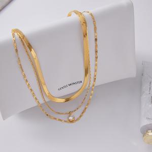 Three Layer <b>Titanium</b> Steel Zircon Necklace With Bezel Setting For Women Party Jewelry Clavicle <b>Chain</b> - Product Image 4