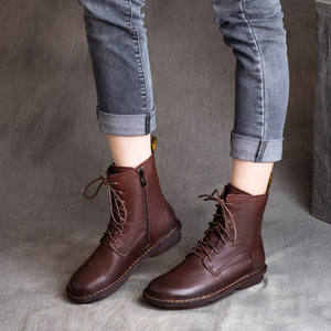 Botines de Piel Auténtica Estilo Étnico Retro para Otoño o Invierno, con Cierre Lateral, Cordones, Suela Suave y Forro de Algodón - Product Image 2