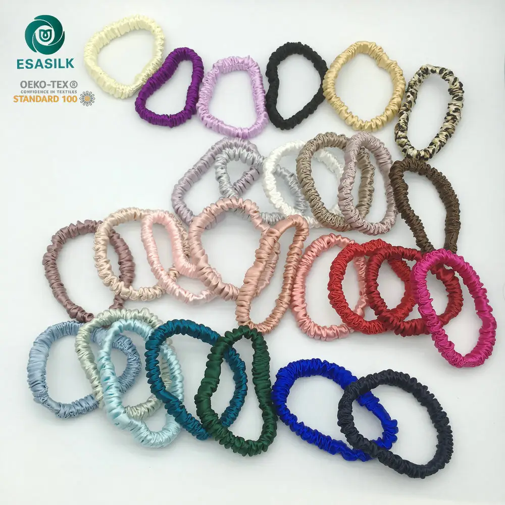 Tamaño pequeño 16/19/22 momme lazos para el cabello de seda 1 cm pequeño 100% Satén de seda pura flaco seda de morera Scrunchies con grado 6A