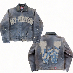 Giacca da Lavoro in Tela Pesante con Applicazioni Ricamate Personalizzate, Effetto Invecchiato, Giacca da Falegname in Denim con Strass - Product Image 2