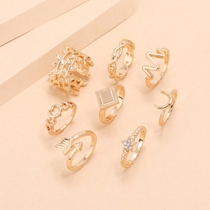 Geometric <b>Rings</b> <b>Set</b> 8Pcs 18K <b>Gold</b> Plated Alloy Bohemia Style For Women Daily Party Wear - Product Image 3