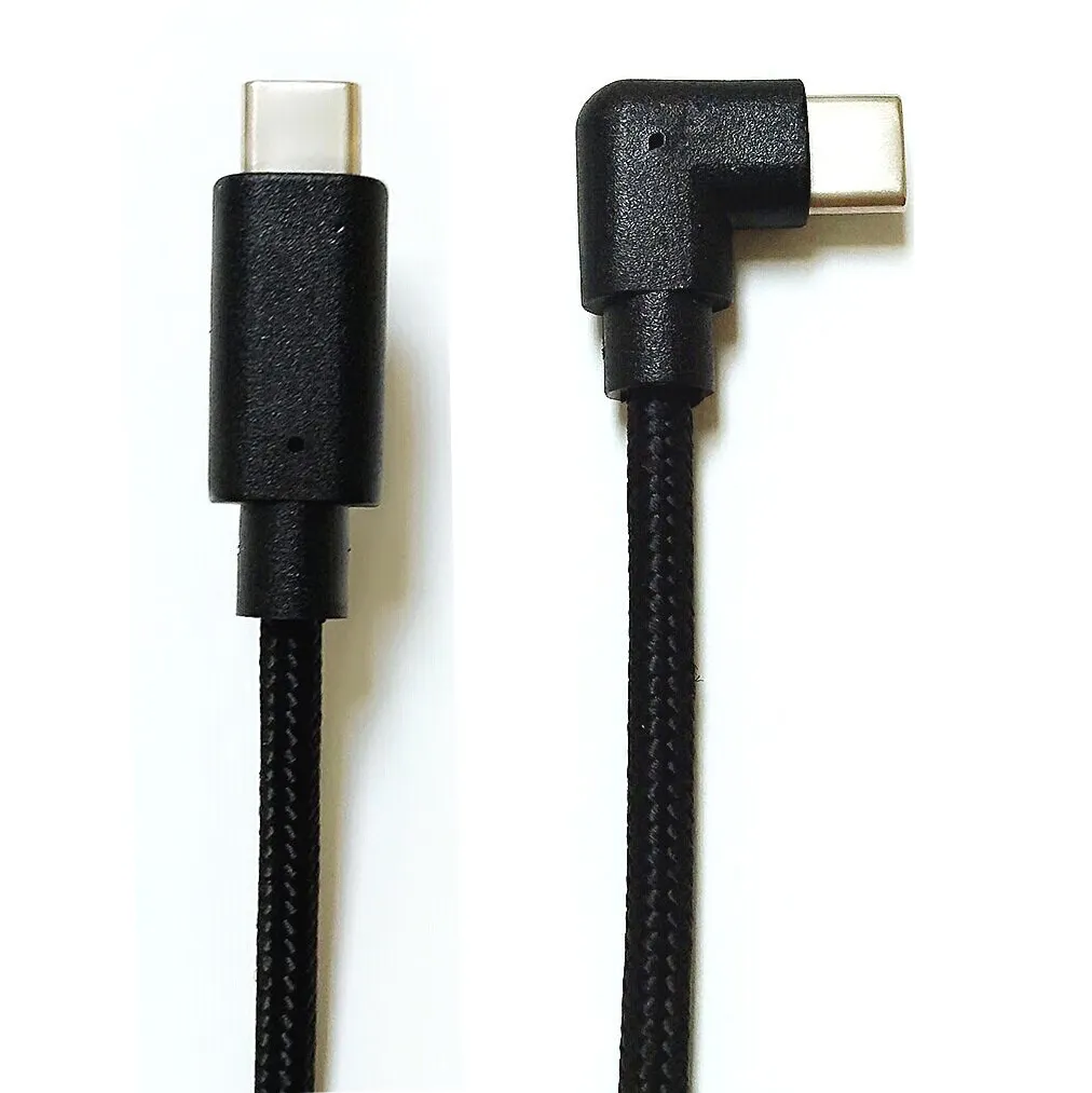 USB 3.0 90 Degree Elbow Type C To Type C Male 3A Fast Charging Cord Braided Data Cable