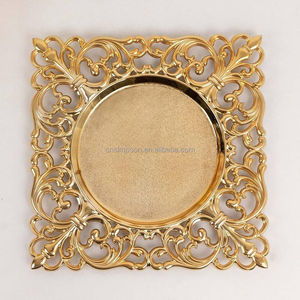 Platos de Presentación Cuadrados de Lujo de 13 Pulgadas, Color Dorado, Diseño Clásico de Plástico para Restaurantes y Fiestas - Product Image 3