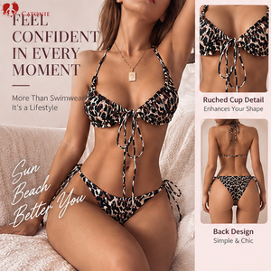 Ensemble de bikini Resort Butterfly pour femme, blanc et bleu, haut rembourré à volants, bas à nouer sur les côtés, maillot de bain deux pièces pour la plage - Product Image 3