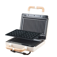 Machine à gaufres et grill portable 3-en-1 détachable, style nordique rétro, certifiée CE GS RoHS LFGB ETL, pour 2 tranches individuelles