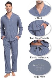 <span class=keywords><strong>Pigiama</strong></span> da <span class=keywords><strong>Uomo</strong></span> 100% Cotone Tinta Unita, Set <span class=keywords><strong>con</strong></span> Maglia a Maniche Lunghe e Pantaloni, Abbigliamento da Notte <span class=keywords><strong>con</strong></span> <span class=keywords><strong>Bottoni</strong></span> e Tasche, Lavabile in Lavatrice, Taglie S-XL - Product Image 5