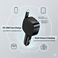 Chargeur de voiture 3 en 1 85W, adaptateur de chargeur de voiture USB C rétractable 65W PD, double type-C USB-A QC3.0 12V/24V, chargeur de téléphone universel pour voiture