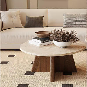 <span class=keywords><strong>Table</strong></span> <span class=keywords><strong>basse</strong></span> <span class=keywords><strong>en</strong></span> <span class=keywords><strong>travertin</strong></span> naturel avec base <span class=keywords><strong>en</strong></span> bois massif, mobilier de salon moderne et luxueux, <span class=keywords><strong>table</strong></span> centrale multifonctionnelle - Product Image 5