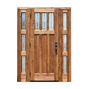 De estilo Rural de vidrio de mosaico de aliso nudoso de madera paneles de madera color original swing principal puerta con luces de posición