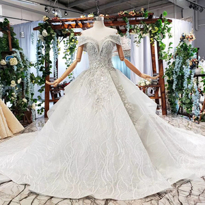 HTL751 Wedding Dresses Với Train Ren Đính Beading Tắt Shoulder Nhà Thờ Dài Train Bridal Gowns