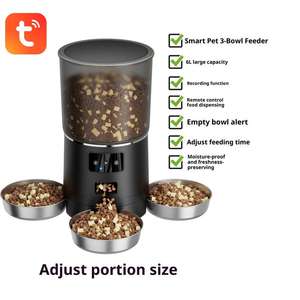 Distributeurs automatiques de nourriture pour animaux de compagnie intelligents, écologiques, rechargeables, OEM/ODM, avec 3 bols en acier inoxydable et plastique, portables pour chats et chiens - Product Image 4