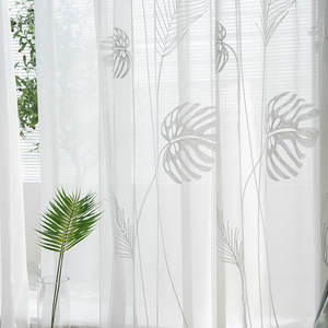Rideaux transparents brodés de feuille de bananier exquis Rideaux blancs d'élégance tropicale pour les maisons modernes et le salon - Product Image 3