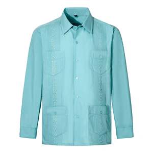 Camicie da <span class=keywords><strong>uomo</strong></span> in cotone poliestere messicane con bottone Casual a maniche lunghe <span class=keywords><strong>camicia</strong></span> da sposa da <span class=keywords><strong>spiaggia</strong></span> con 4 tasche - Product Image 3