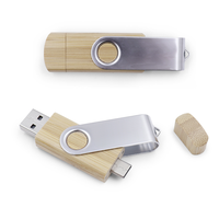 Clé USB pivotante en bambou 64 Go double USB 3.2 Type-C pour stocker musique, photos, films – Idéale pour le bureau, la maison, l'école – Capuchon magnétique – Logo personnalisé