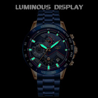 LIGE 9982 Montres à quartz d'affaires pour hommes Fashion Blue Three Eyes And Six Needles Multifunction Waterproof Sport Timing Watch