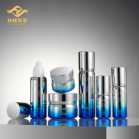 Offre Spéciale : Ensemble Cosmétique de Luxe en Verre Bleu Dégradé et Argenté – Flacon Pompe pour Lotion, Pot de Crème et Emballage pour Sérum