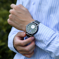 Montre en bois BOBO BIRD pour homme, mécanique, plongeur, luxe, affaires, cadran à aiguilles, phase lunaire, boîte cadeau gravée personnalisée