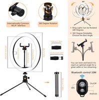 Vente Flash Anneaux Lumineux Selfie 10 Pouces avec Trépied, Bâton Selfie Vidéo, Lampe LED Anneau Fonctionnant sur Piles, Luz Ring Light