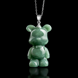 Colgante de oso de Jade S925 para mujer y niña, joyería de Jade con incrustaciones de plata - Product Image 1