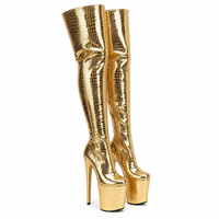 Bottes dorées de 20 cm au-dessus du genou, chaussures de danse de nuit, chaussures de pole dance, bottes à talons hauts pour femmes, chaussures de danse exotiques à talons