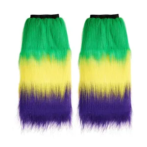 Mardi Gras Purple Yellow Green Furry Leg Warmers for Women Masquerade Mardi Gras Costume