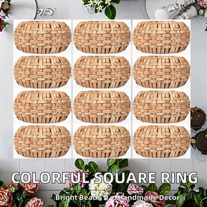 Anneaux de serviette de mariage classiques en perles de verre carrées à pointes colorées, faits à la main, écologiques, pour décoration - Product Image 2