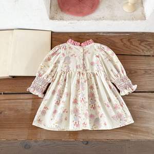 Весеннее платье 2026 для девочек, из чистого хлопка, с цветочным принтом и цветовыми блоками, в корейском стиле, универсальное, очаровательное, милое, для малышей - Product Image 2