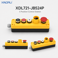 Station de commande à boutons poussoirs IP65 à 5 trous avec interrupteur sélecteur d'arrêt d'urgence, boîtier de commande industriel 22 mm XDL721-JB524P