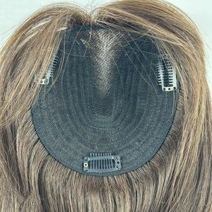 Topper de cheveux en silicone brun foncé <span class=keywords><strong>pour</strong></span> femmes, avec clip, base en <span class=keywords><strong>filet</strong></span>, <span class=keywords><strong>postiche</strong></span> <span class=keywords><strong>pour</strong></span> cheveux clairsemés, toupet naturel en cheveux humains - Product Image 5