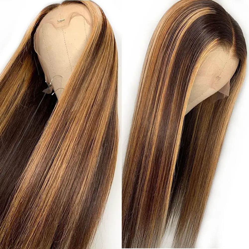 सस्ते डबल खींचा हाइलाइट रंग Lacefront रेमी Wigs कच्चे प्राकृतिक वर्जिन 100% वास्तविक मानव बाल पारदर्शी Glueless फीता Wigs