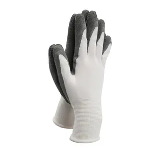 Venta al por mayor de fábrica, forro de nailon, tamaño 10, revestimiento de látex gris, guantes de trabajo de goma para el hogar anticorte