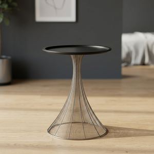 Table d'appoint Art Déco moderne avec base en fil de fer et plateau noir, modèle Sonnet Decor 2031, écologique et de haute qualité pour la décoration - Product Image 1