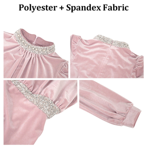 ZYHT 45076 Abito <span class=keywords><strong>da</strong></span> Sera Elegante di Lusso <span class=keywords><strong>da</strong></span> Donna in Velluto Rosa a Sirena con Maniche Lunghe Maxi per Feste di Matrimonio e Balli Formali - Product Image 2