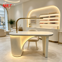 Bureau de manucure moderne avec éclairage LED intégré, 3 tiroirs de rangement, poste de travail pour salon de beauté et institut de manucure