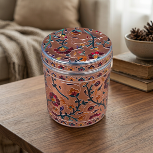 Handcrafted Oriental stainless steel Spice Container Round With Lid <b>Floral</b> Design Storage <b>Box</b> - Product Image 2